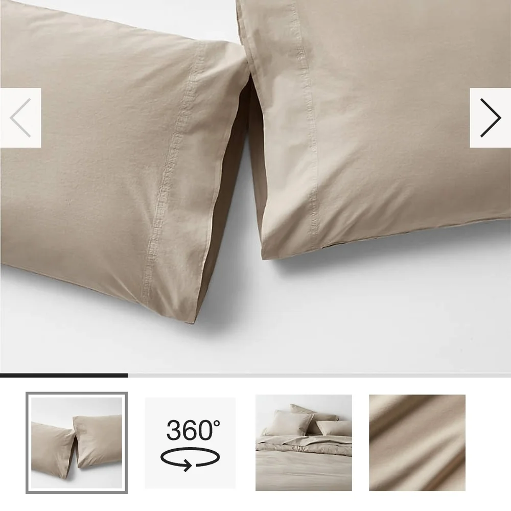 NWT Crate & Barrel Favorite Washed Organic Cotton Sand Beige King Pillowcases. 2
